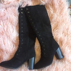 Black Suede Knee-High Boots